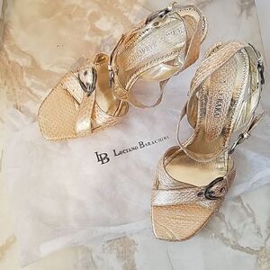 Luciano Barachini Gold‎ Snakeskin Sandals Sz 40